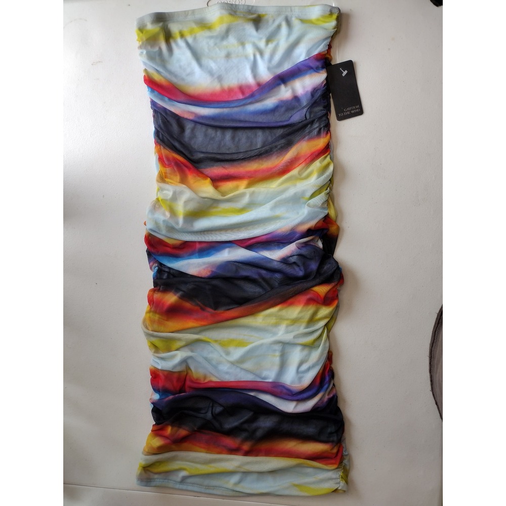 Caution to the Wind Womens Multi Color Ruched Mesh Tube Midi Dress size M‎